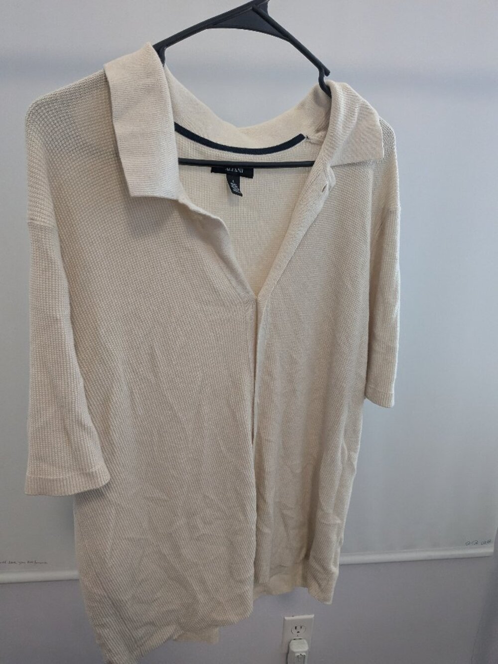 Alfani L Men's Cream Ribbed Button Down Cropped